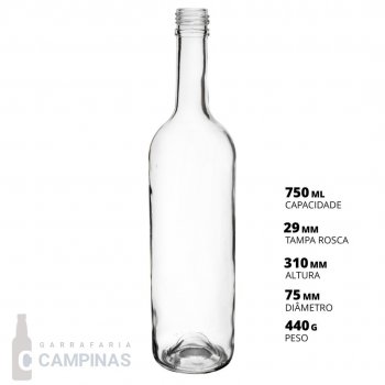 GARRAFA BORDALESA MERLOT 750ML - CAIXA COM 36 UNIDADES